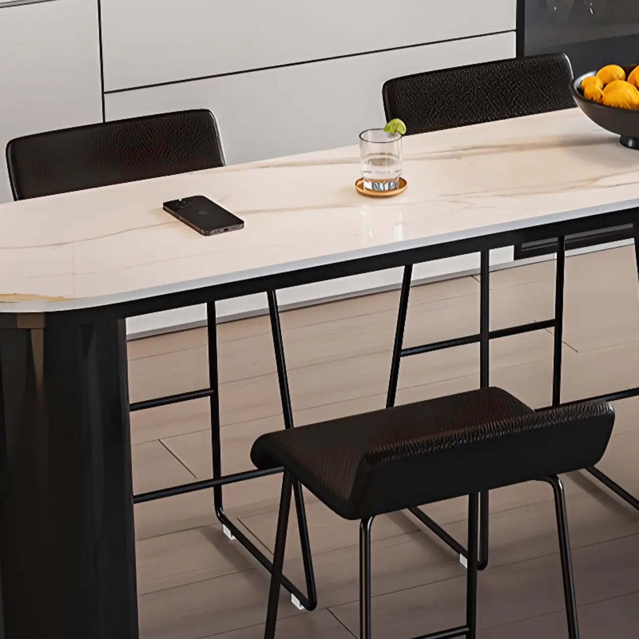 Chic White Rectangular Stone Double Pedestal Bar Table — Table Only