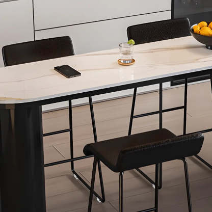 Chic White Rectangular Stone Double Pedestal Bar Table — Table Only