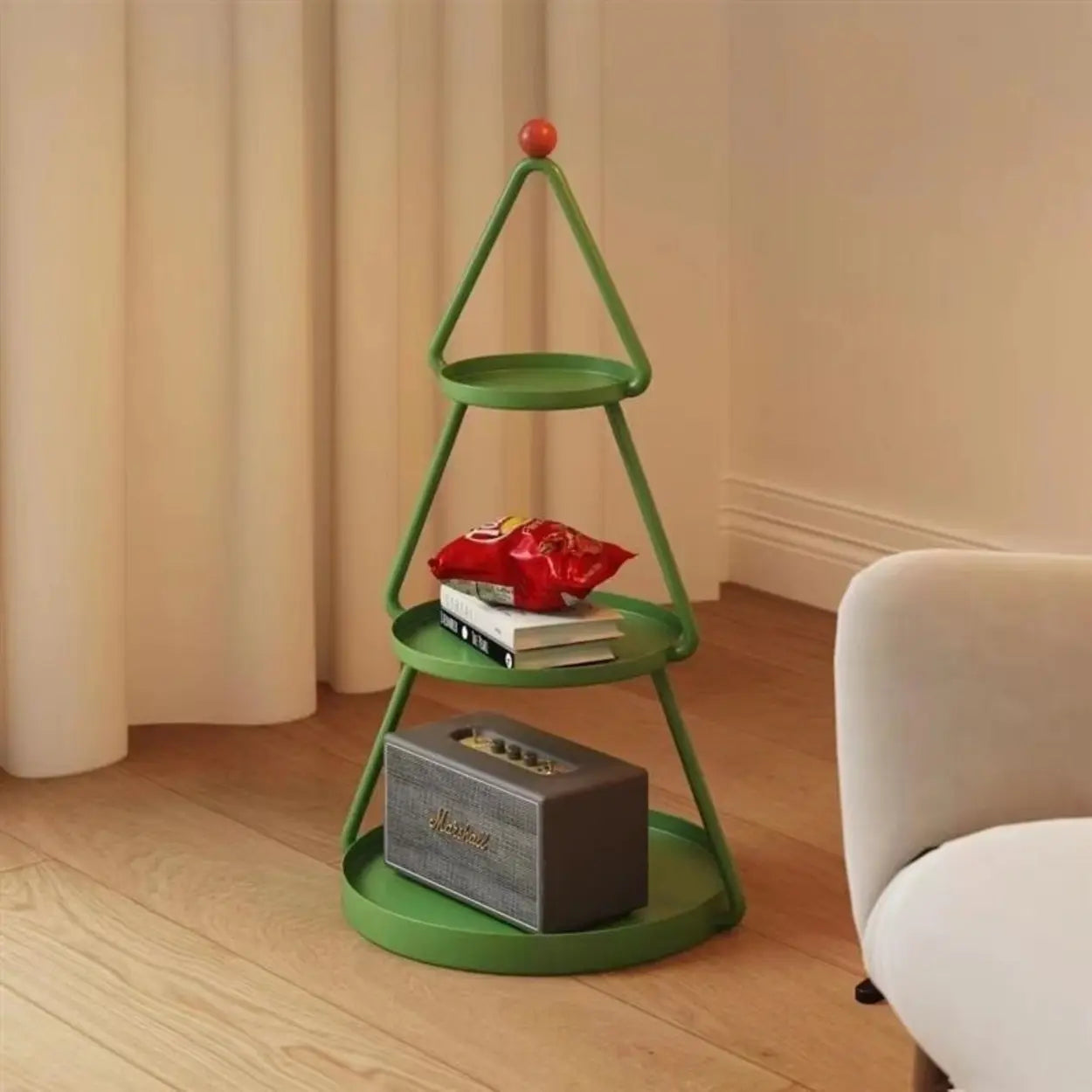 Christmas Tree 3-Tier Storage End Table — Green