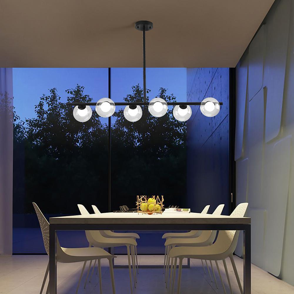 Black modern 6-bulb sphere chandeliers — Warm White (3000K) / Brushed Gold
