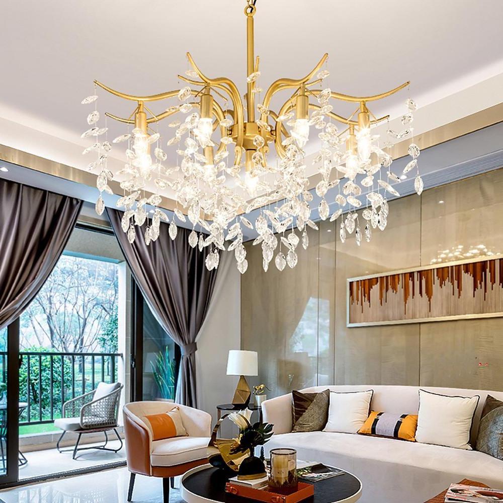 Metal Crystal LED Modern Chandelier Hanging Lamp Pendant Light Island Lights-Lighom