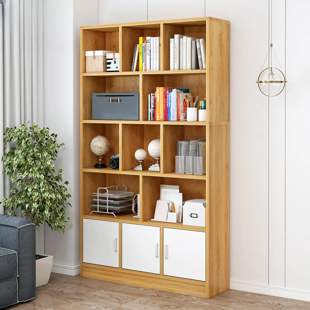 Classic Brown 5-Shelf Oak-Finish Tall Bookcase