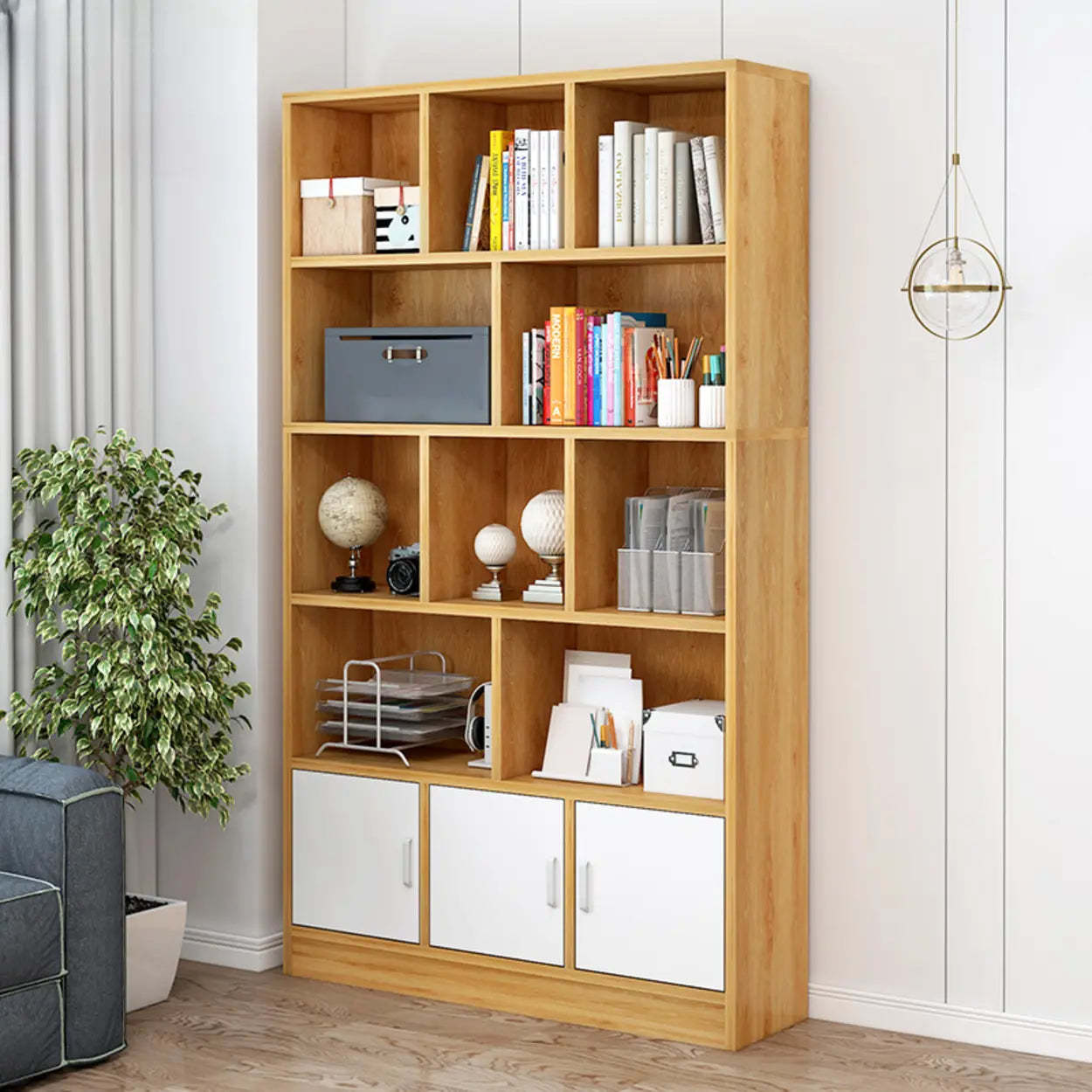 Classic Brown 5-Shelf Oak-Finish Tall Bookcase