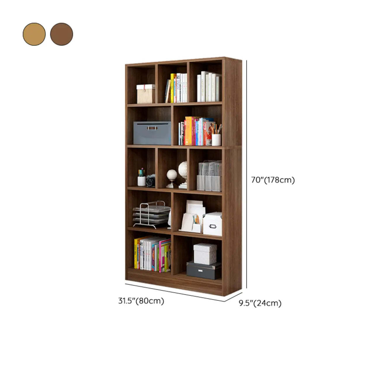 Classic Brown 5-Shelf Oak-Finish Tall Bookcase