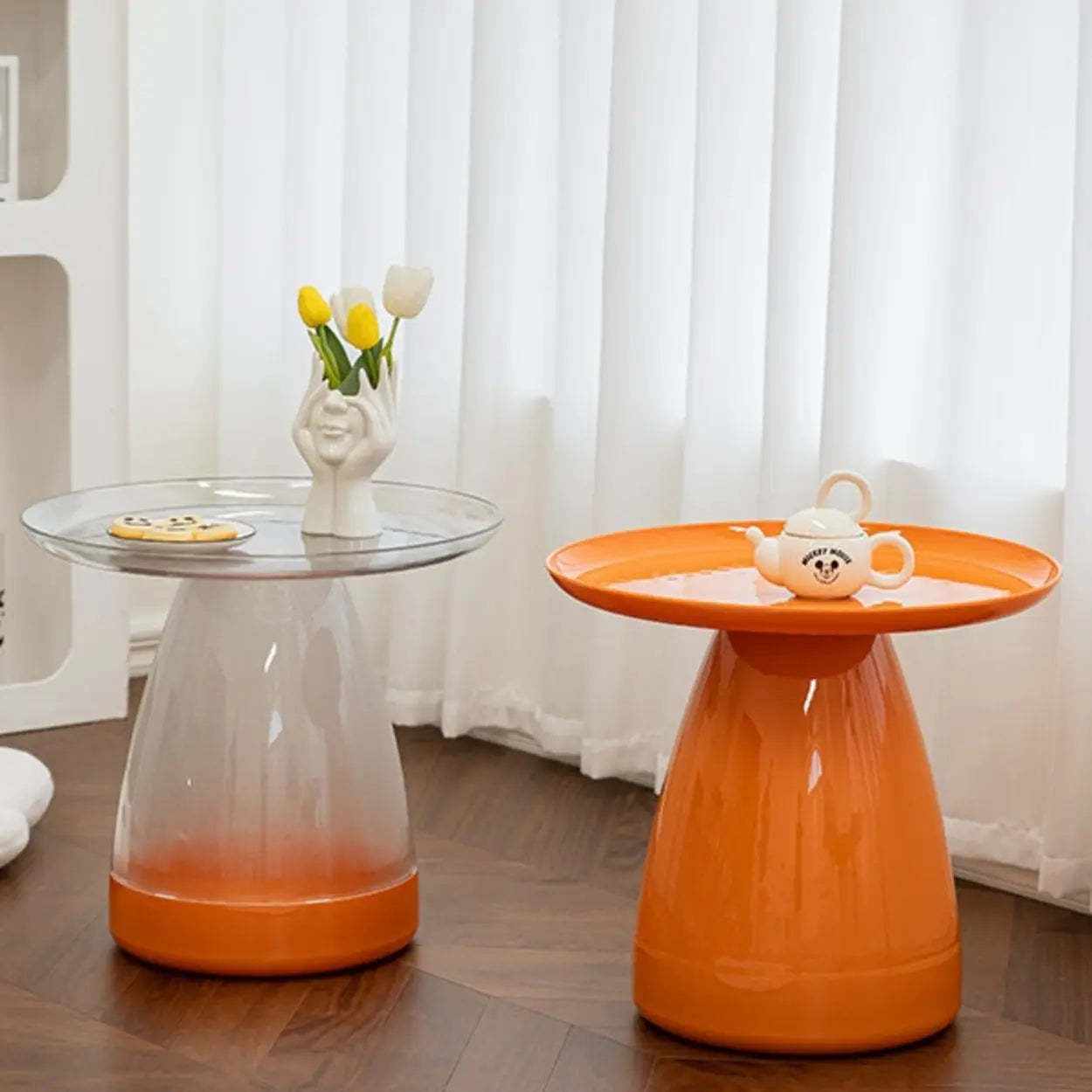 Classic Clear Acrylic Round Side Table with Stump Base — White