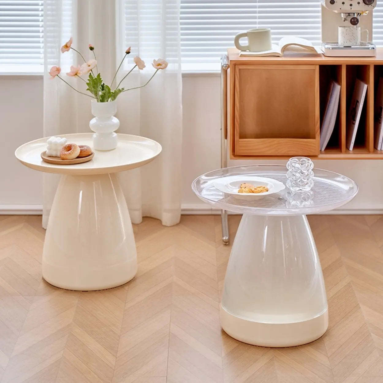 Classic Clear Acrylic Round Side Table with Stump Base — Yellow
