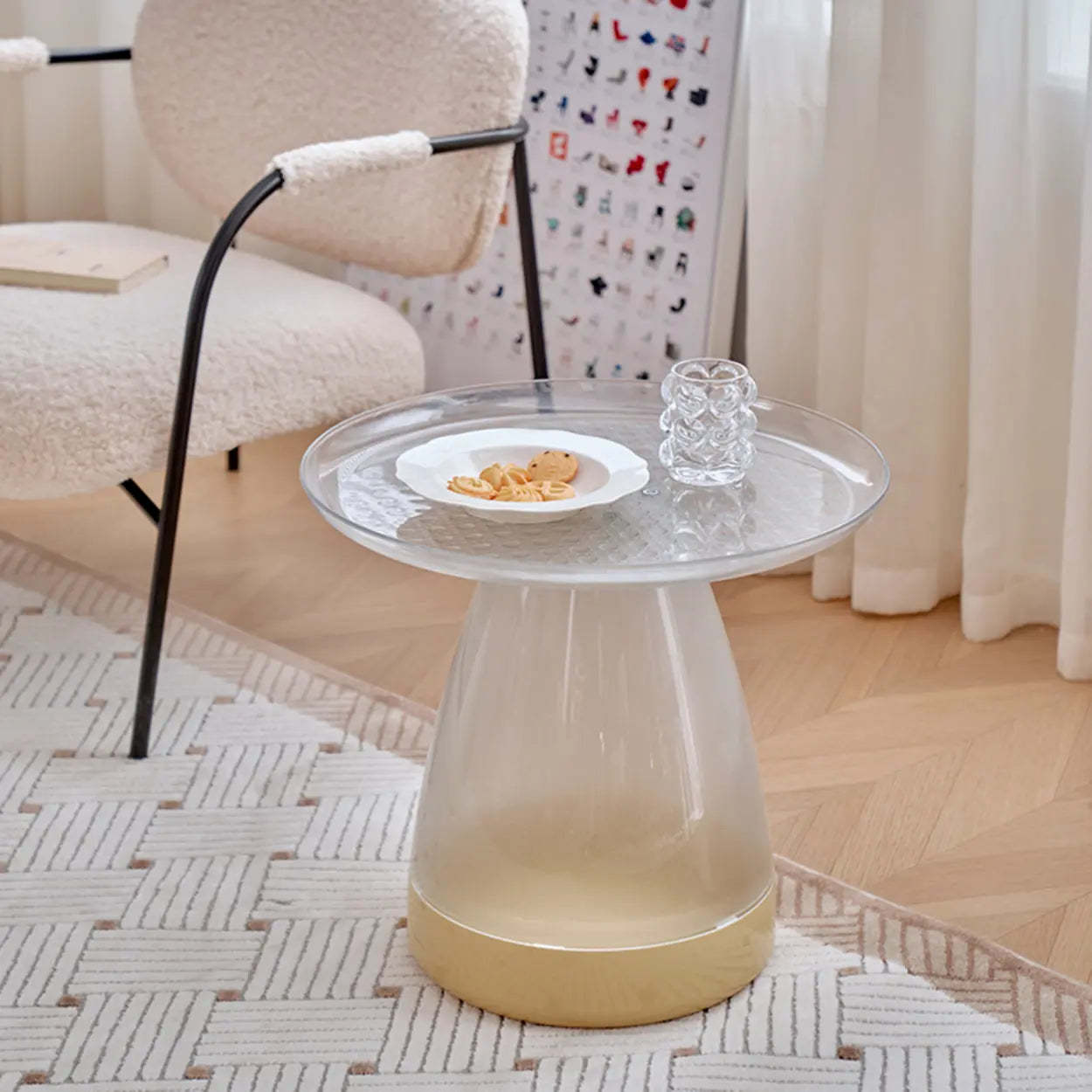 Classic Clear Acrylic Round Side Table with Stump Base — Clear/ Yellow