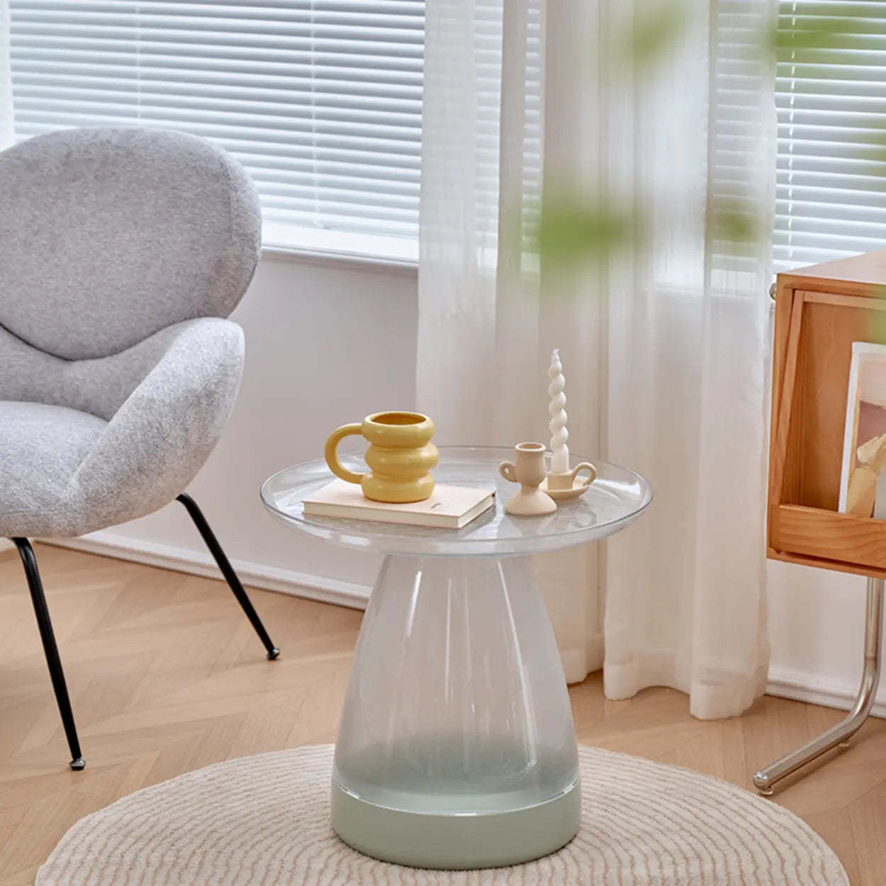 Classic Clear Acrylic Round Side Table with Stump Base — Orange