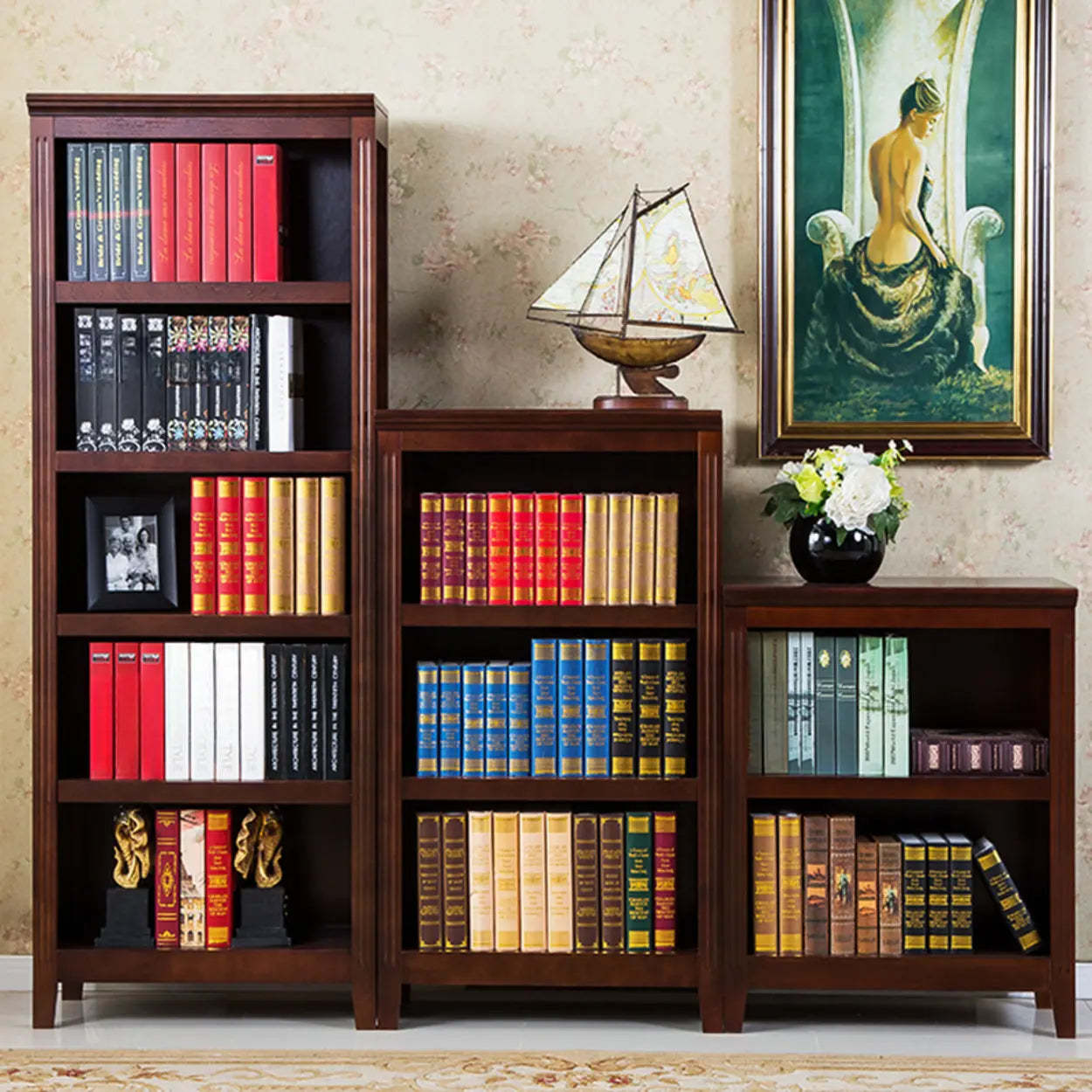 Barrister birch fabric bookcases for entryway — 28"L x 14"W x 72"H / Black
