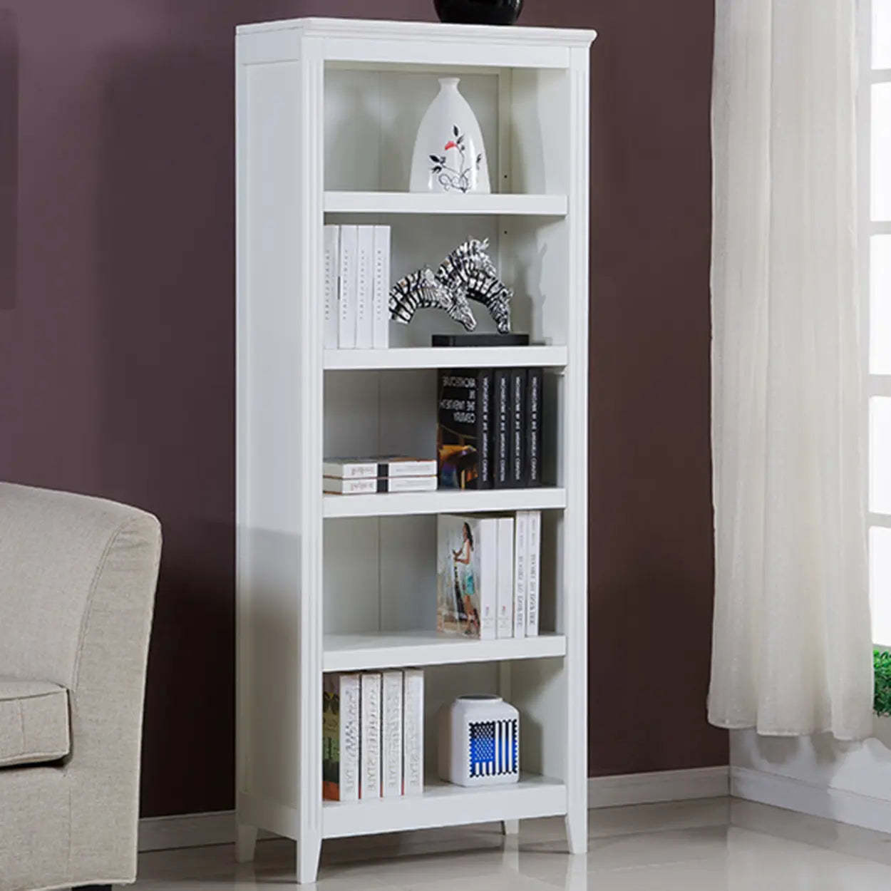 Black traditional vertical birch bookcases — 28.3"L x 13.6"W x 34.3"H / Nut & Brown