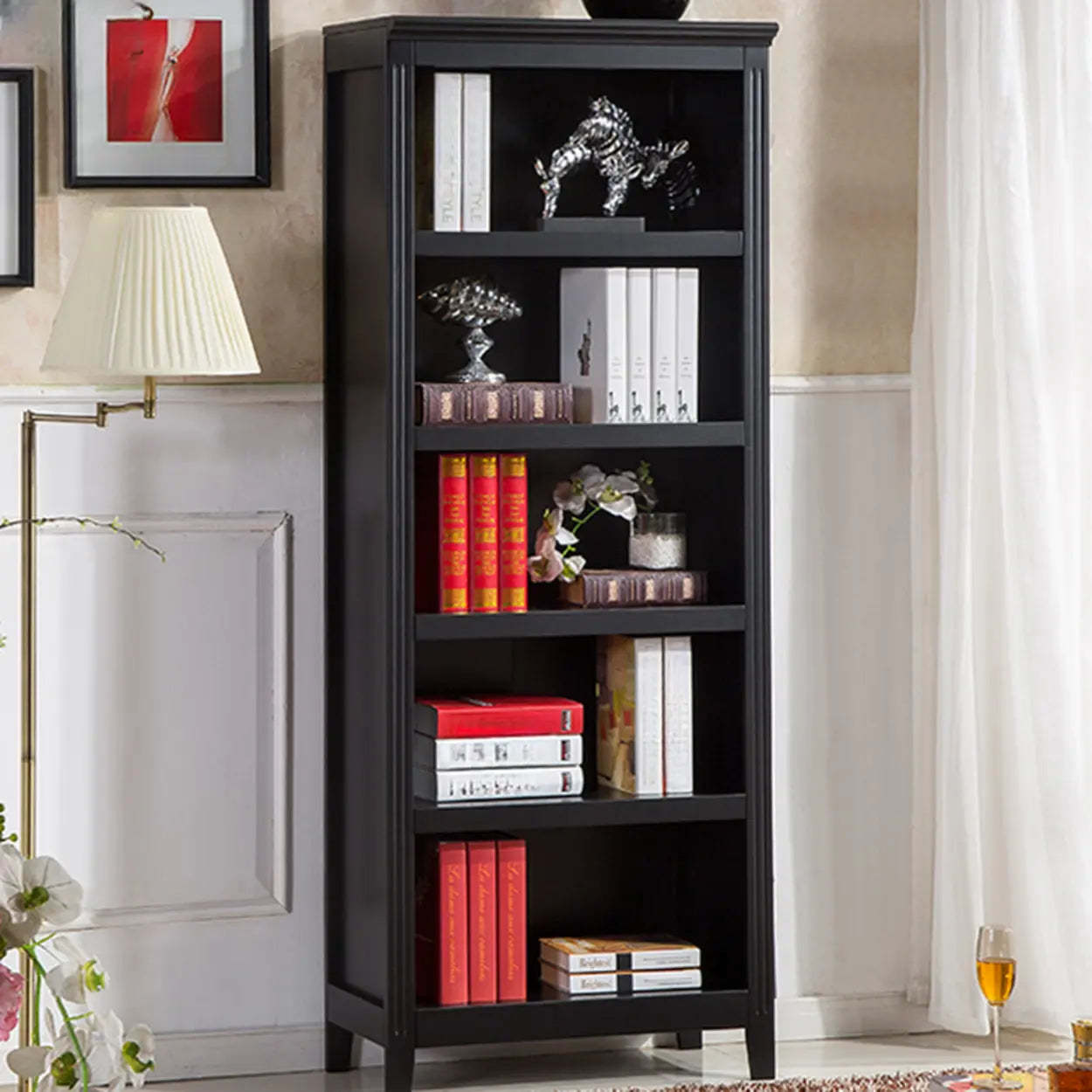 Lighom traditional birch barrister black bookcases in fabric — 28.3"L x 13.6"W x 48"H / White