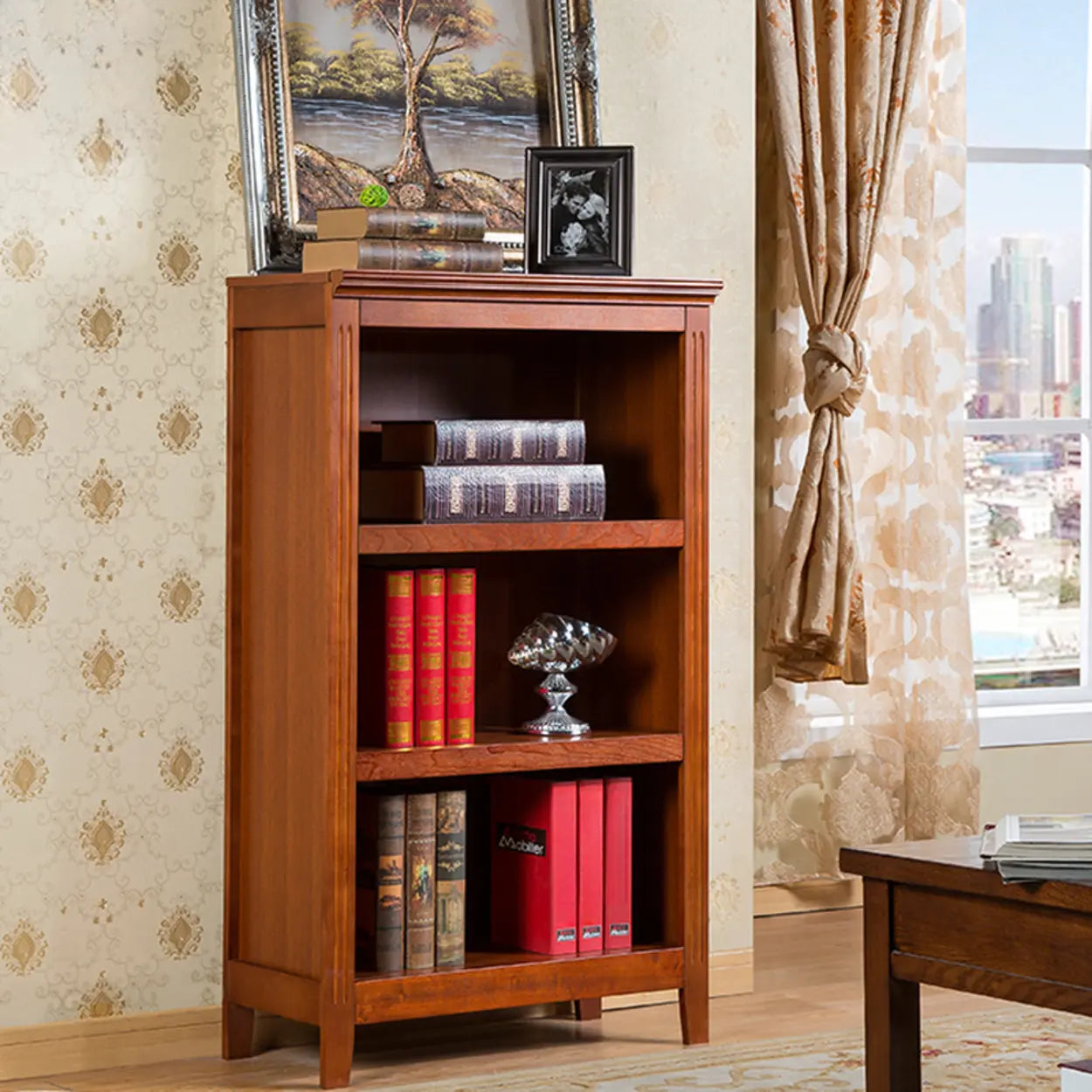 Black traditional vertical birch bookcases