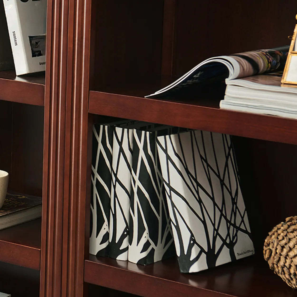 Traditional vertical birch bookcases in fabric wood