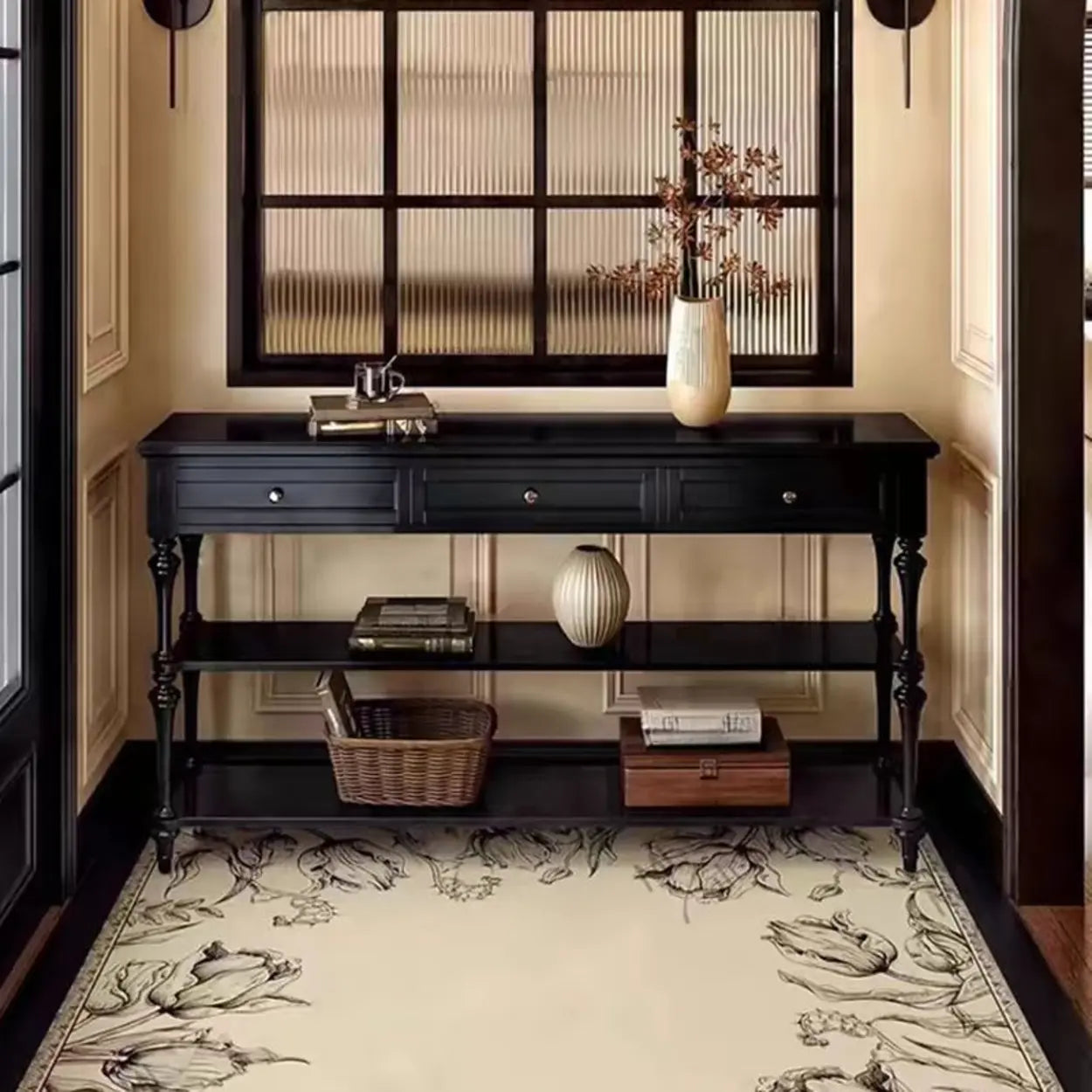 Classic Black Wood Console Table with Drawer