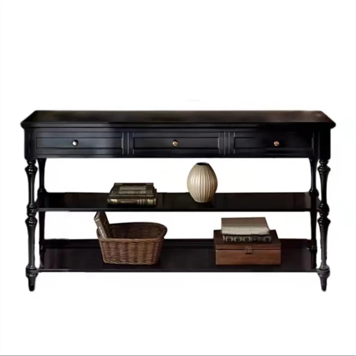 Classic Black Wood Console Table with Drawer