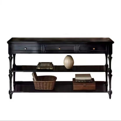 Classic Black Wood Console Table with Drawer