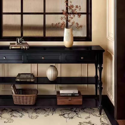 Classic Black Wood Console Table with Drawer