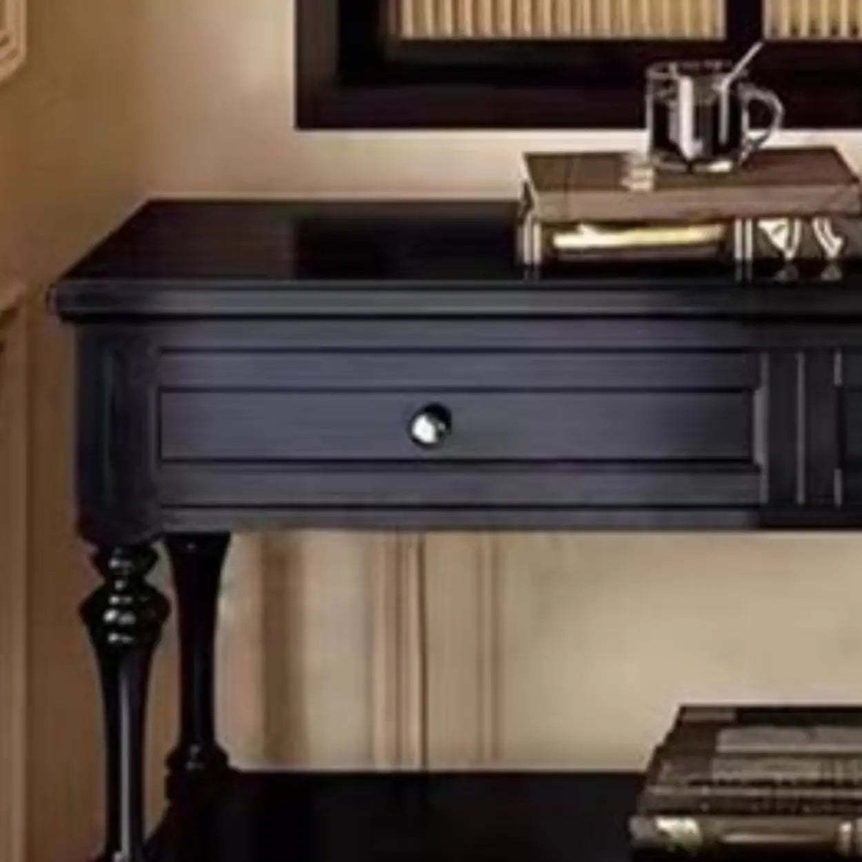 Classic Black Wood Console Table with Drawer