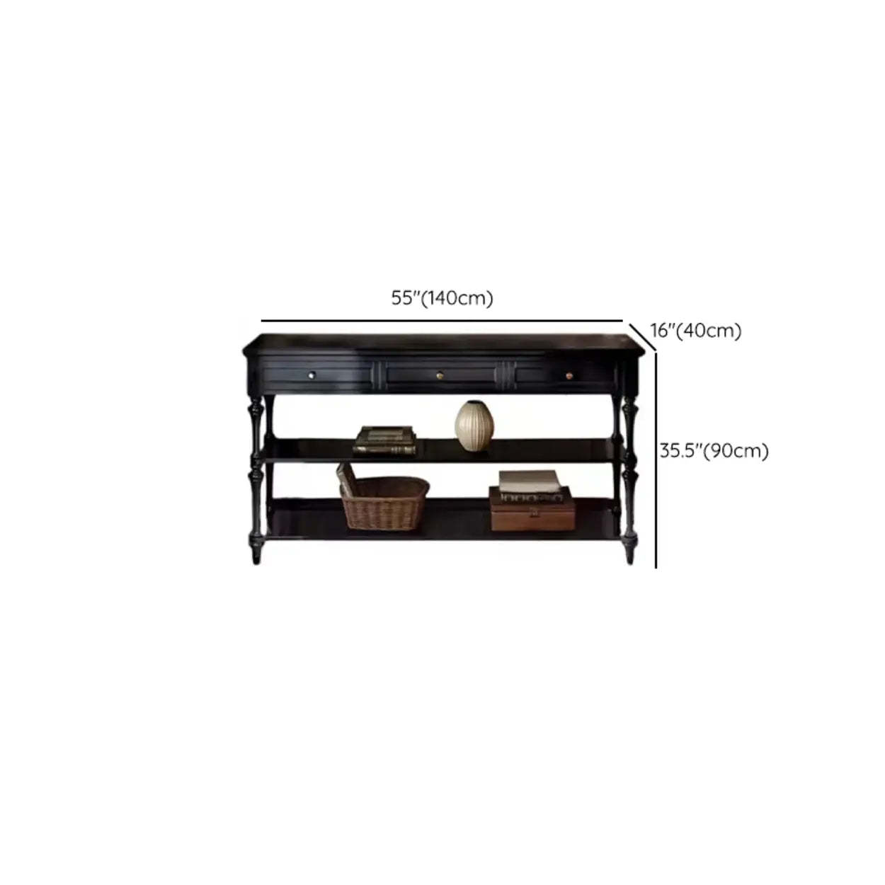 Classic Black Wood Console Table with Drawer