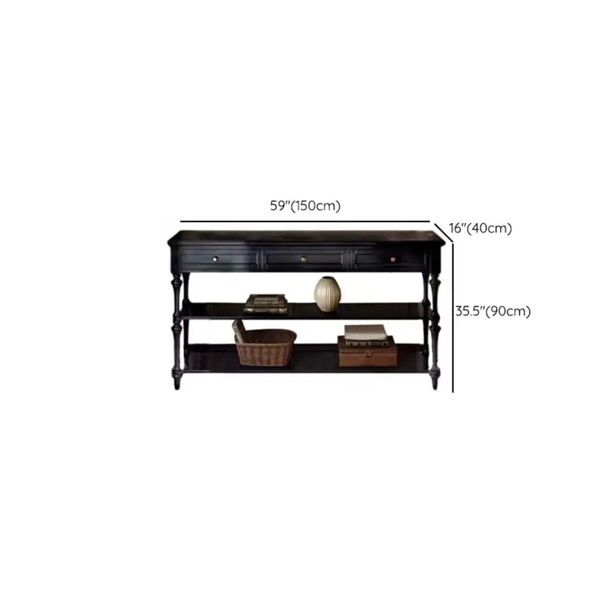 Classic Black Wood Console Table with Drawer