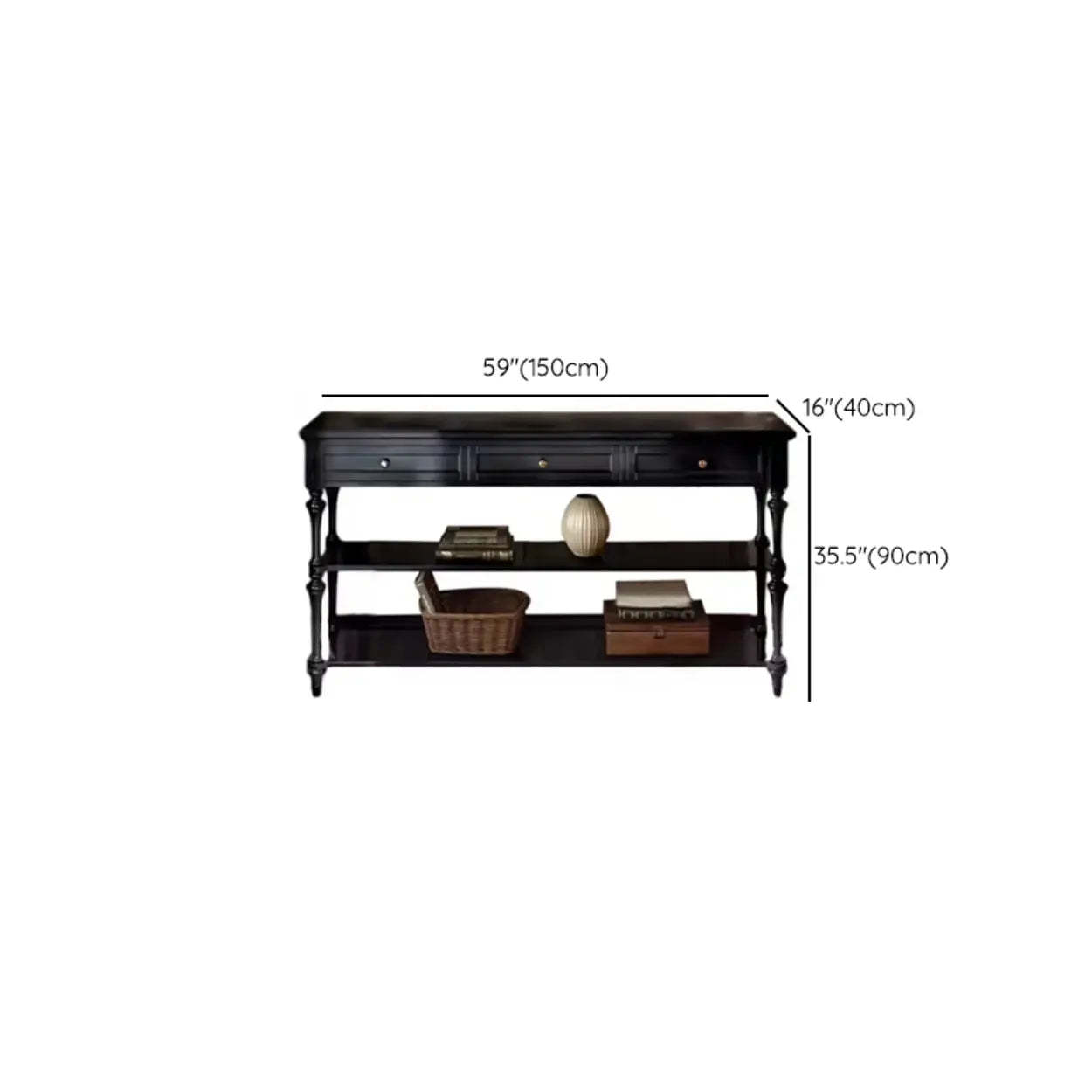 Classic Black Wood Console Table with Drawer