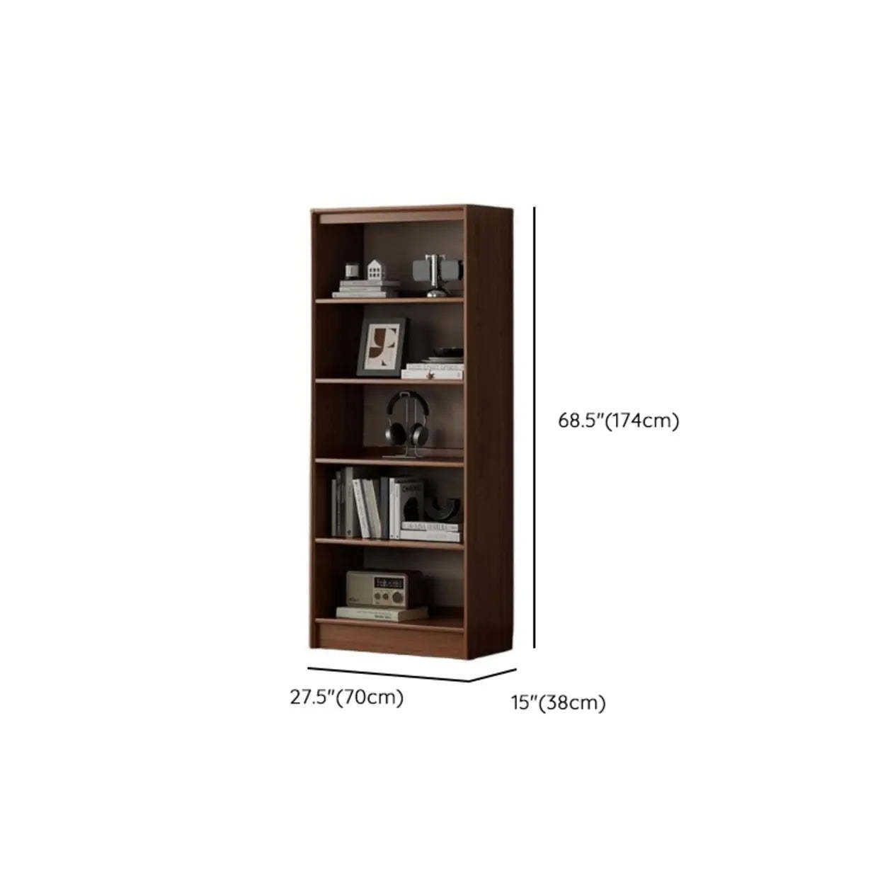 Classic Brown Wood Bookshelf with Drawers