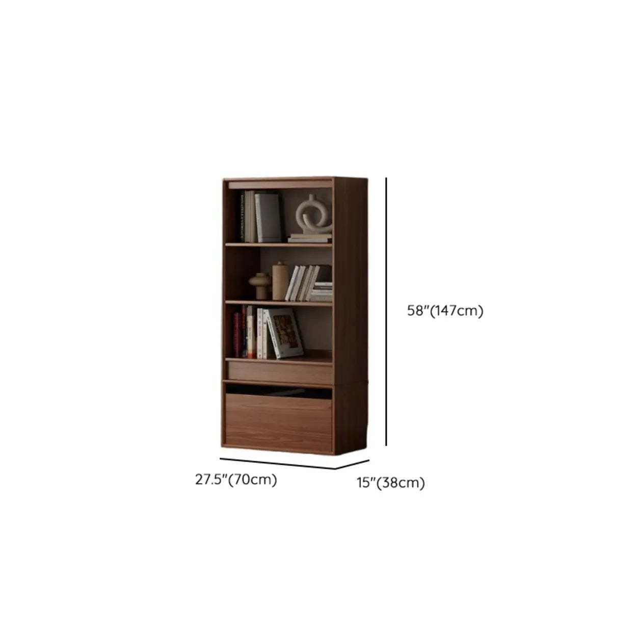 Classic Brown Wood Bookshelf with Drawers