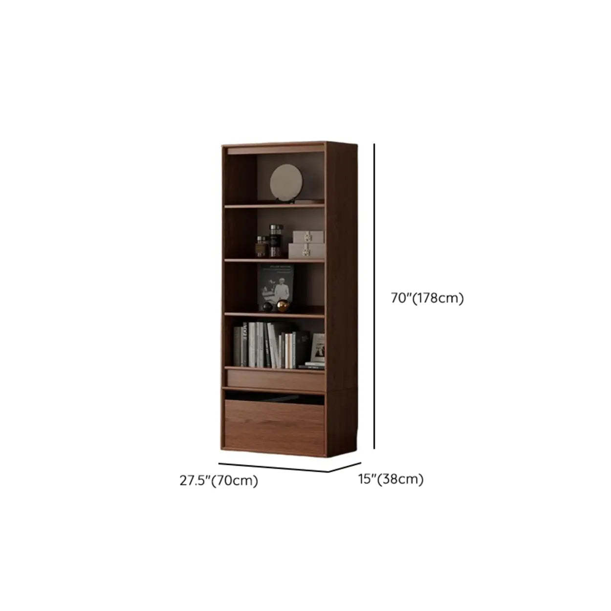 Classic Brown Wood Bookshelf with Drawers