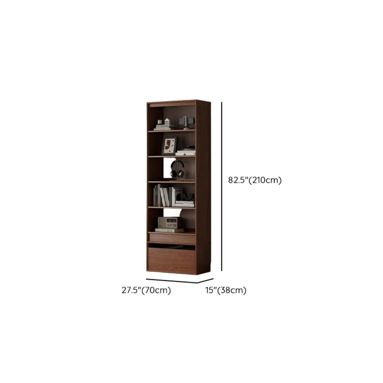Classic Brown Wood Bookshelf with Drawers