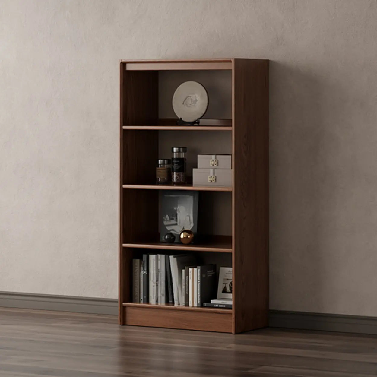 Classic Brown Wood Bookshelf with Drawers — 0 Drawers / 3