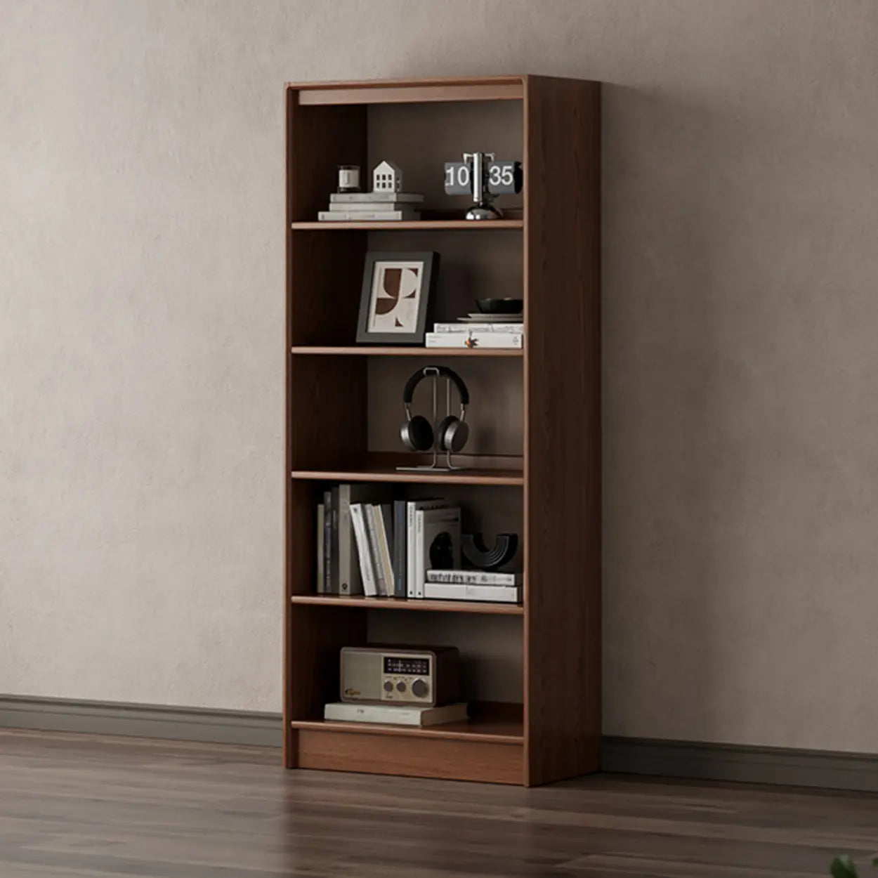Classic Brown Wood Bookshelf with Drawers — 1 / 4
