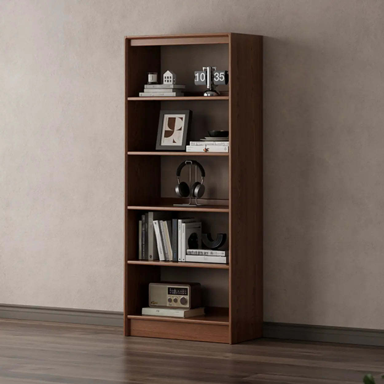 Classic Brown Wood Bookshelf with Drawers — 1 / 4