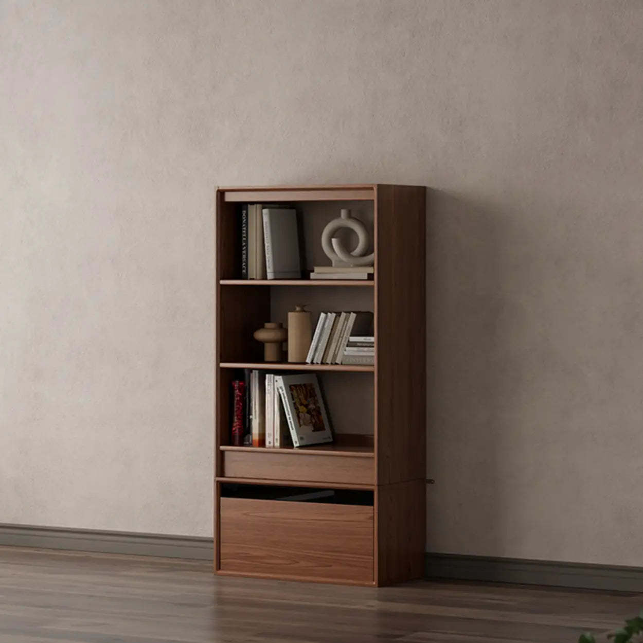 Wood fabric bookshelf drawers bookcases - modern