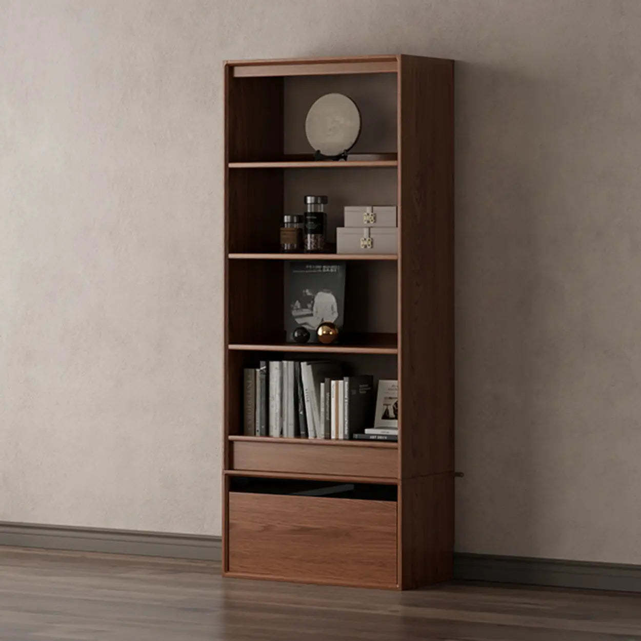 Classic Brown Wood Bookshelf with Drawers — 1 / 3