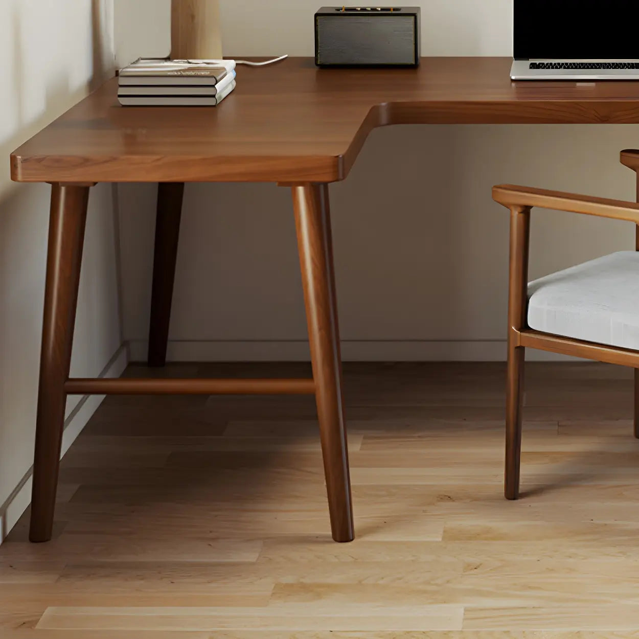Classic Brown Ash H-Base L-Shape Writing Desk — Left Hand Return / Table Only