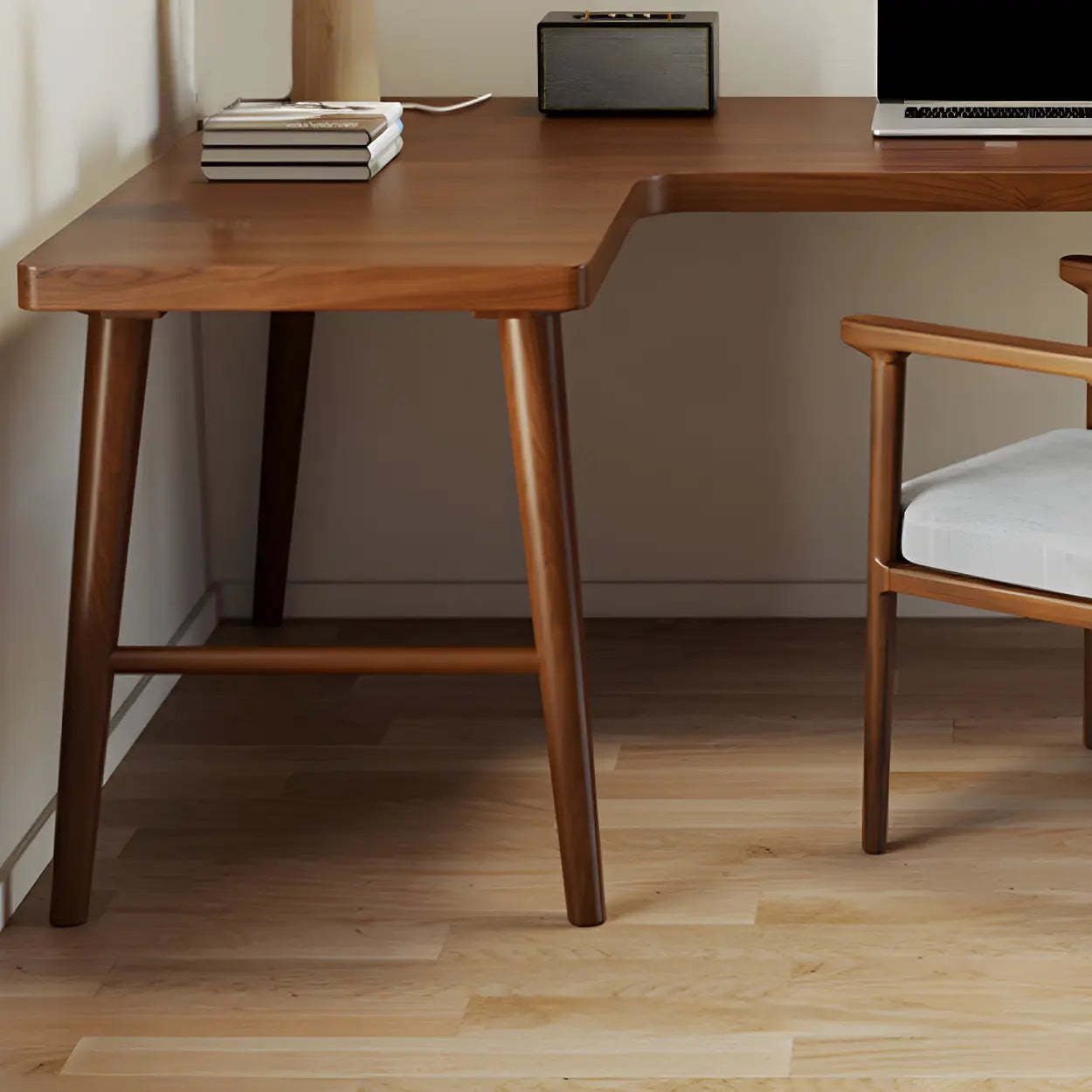 Classic Brown Ash H-Base L-Shape Writing Desk — Left Hand Return / Table Only