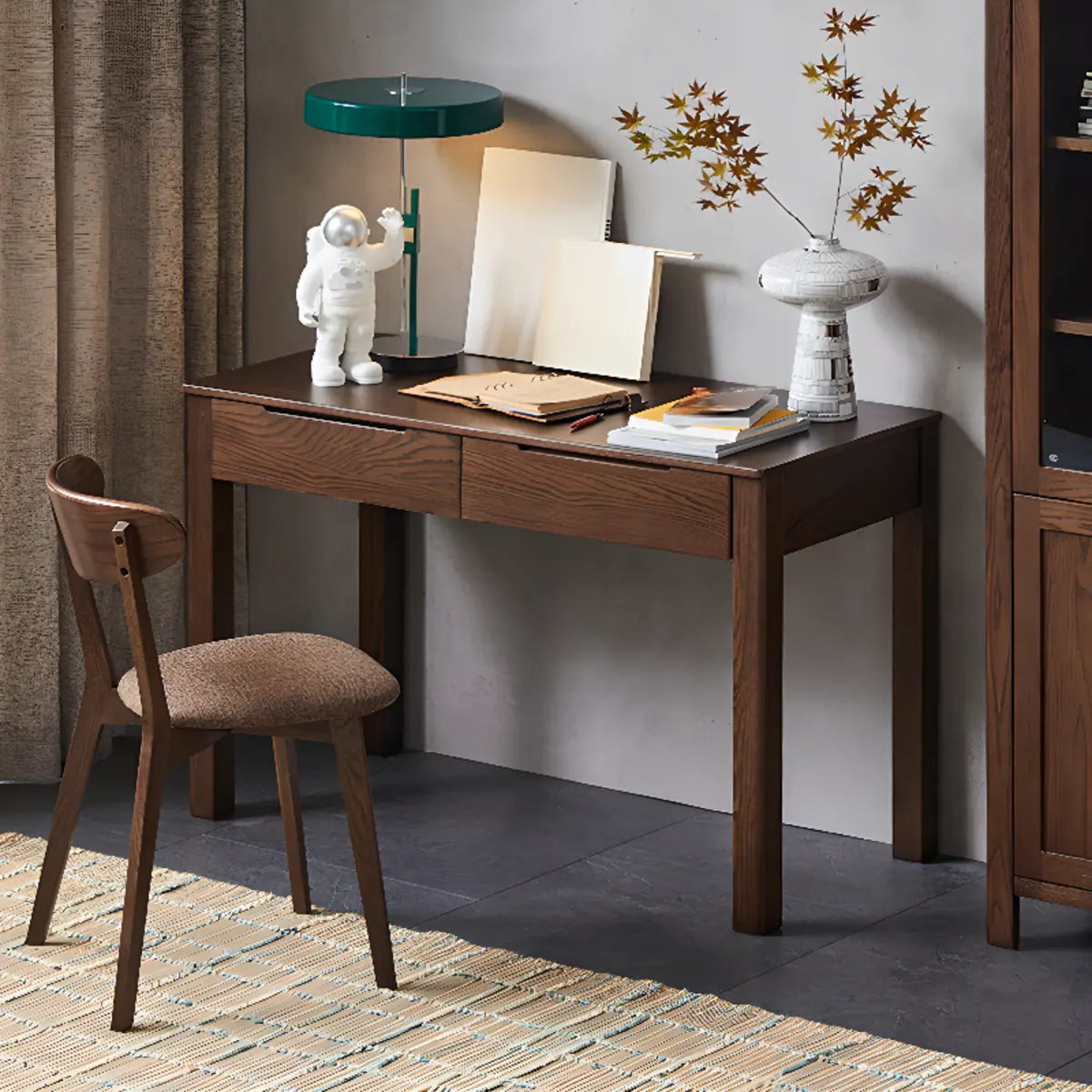 Classic Brown Wood Drawer Computer Desk — Without Chairs