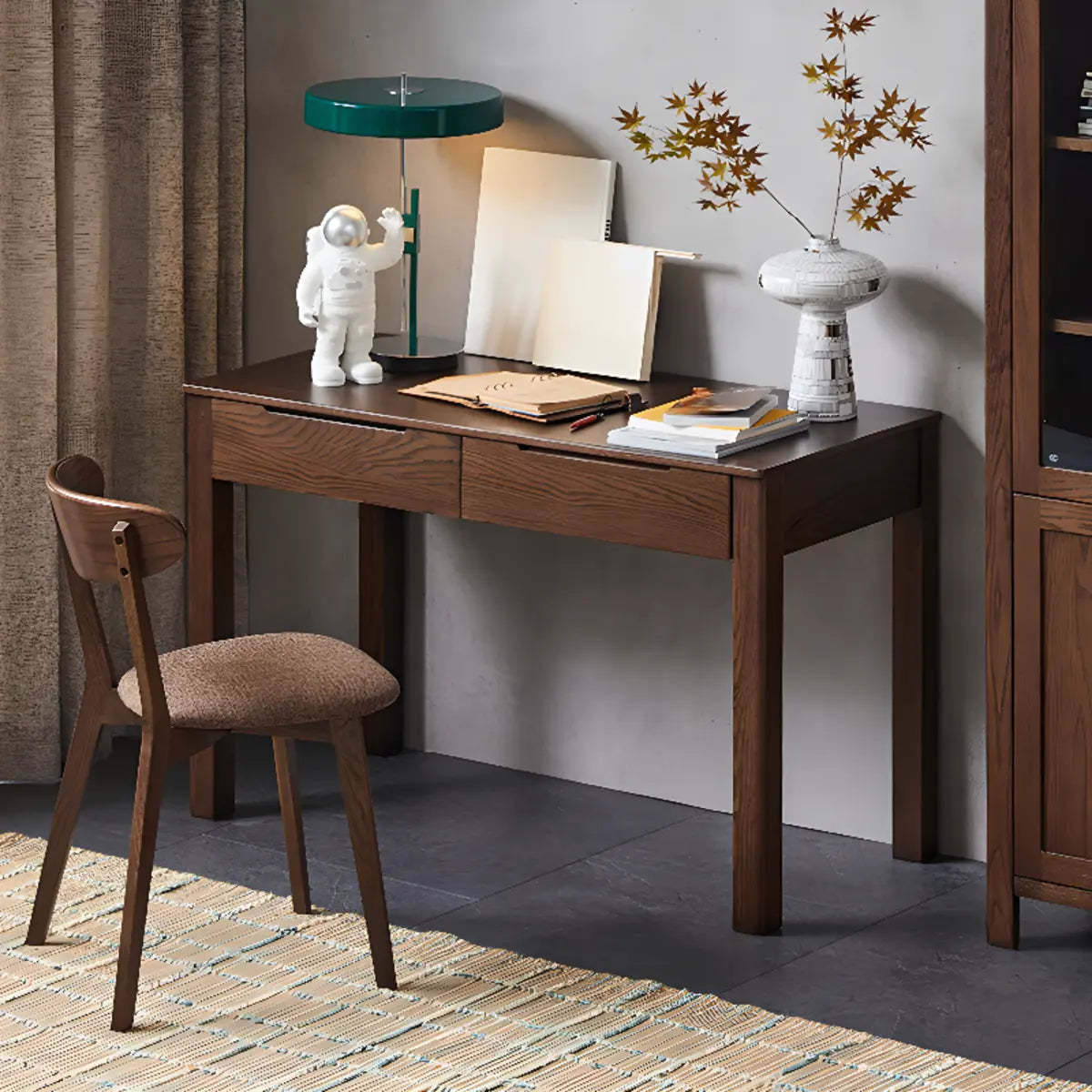 Classic Brown Wood Drawer Computer Desk — Without Chairs