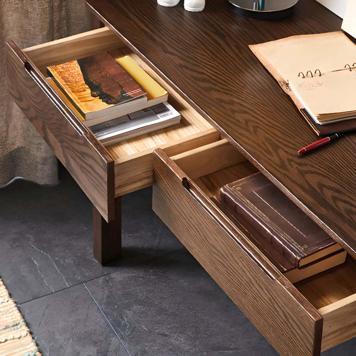 Classic Brown Wood Drawer Computer Desk