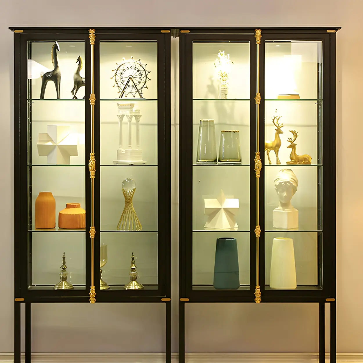 Classic Clear Glass Black Metal Curio Cabinet