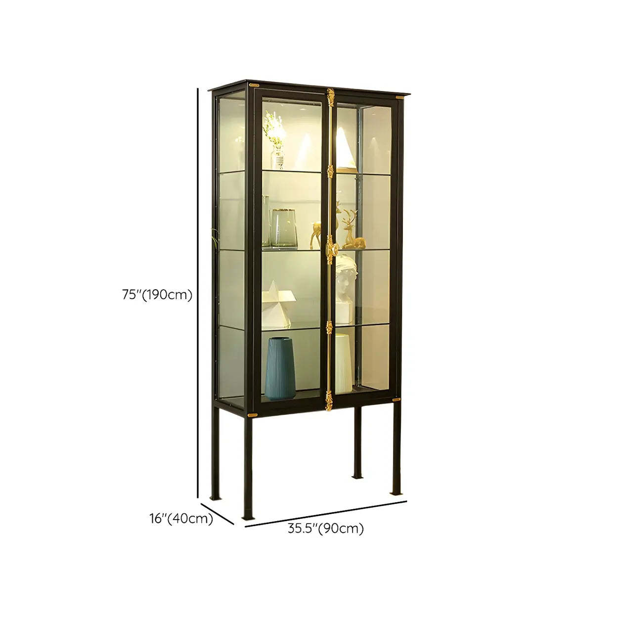 Classic Clear Glass Black Metal Curio Cabinet