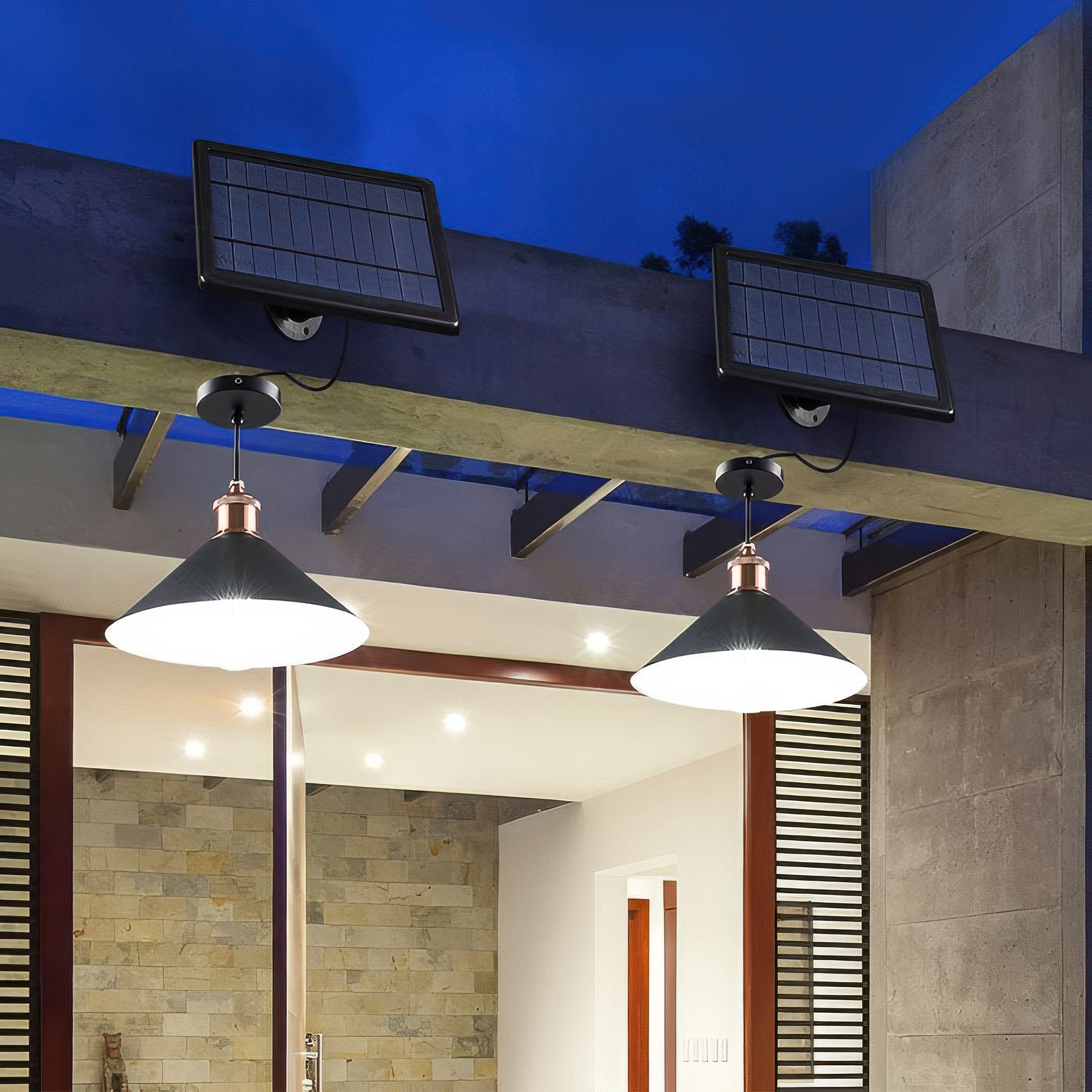 Conical Solar LED Hanging Garden Pendant Light
