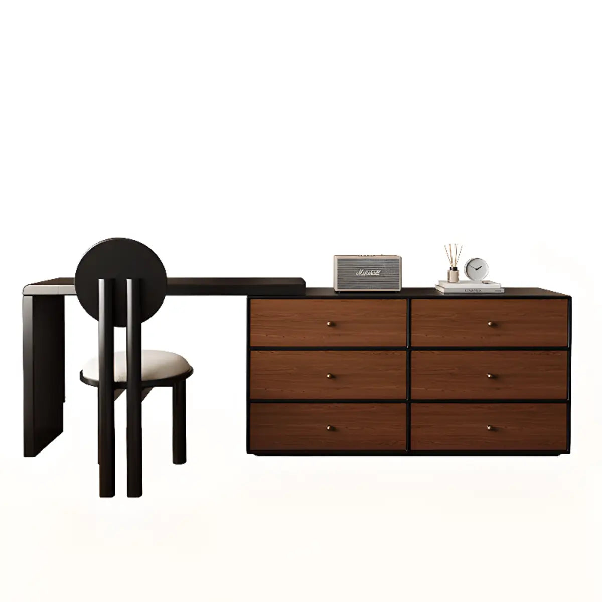 Classic Curved Mirror Black Wood Scalable Vanity Set