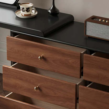 Classic Curved Mirror Black Wood Scalable Vanity Set