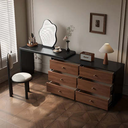 Classic Curved Mirror Black Wood Scalable Vanity Set