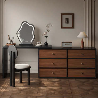 Classic Curved Mirror Black Wood Scalable Vanity Set