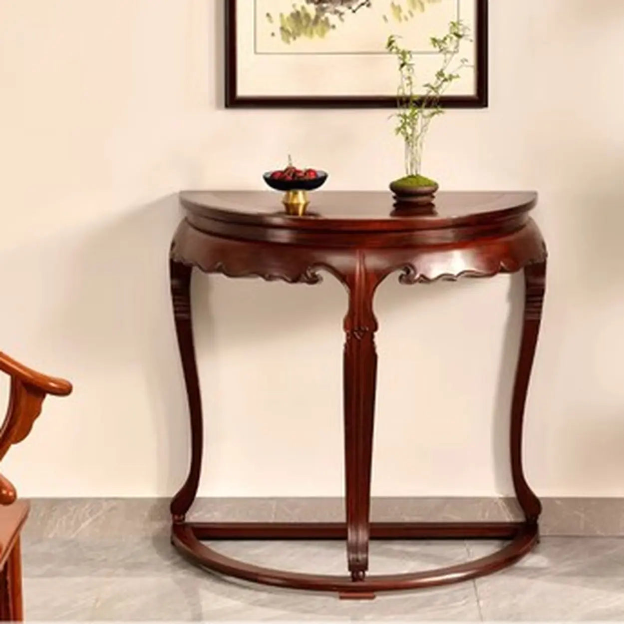 Classic Mahogany Half-Moon Wood Entryway Console Table — Wood