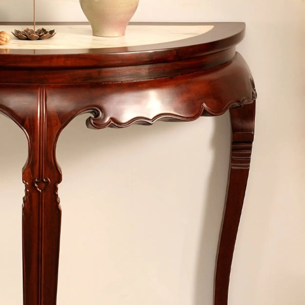 Classic Mahogany Half-Moon Wood Entryway Console Table — Stone