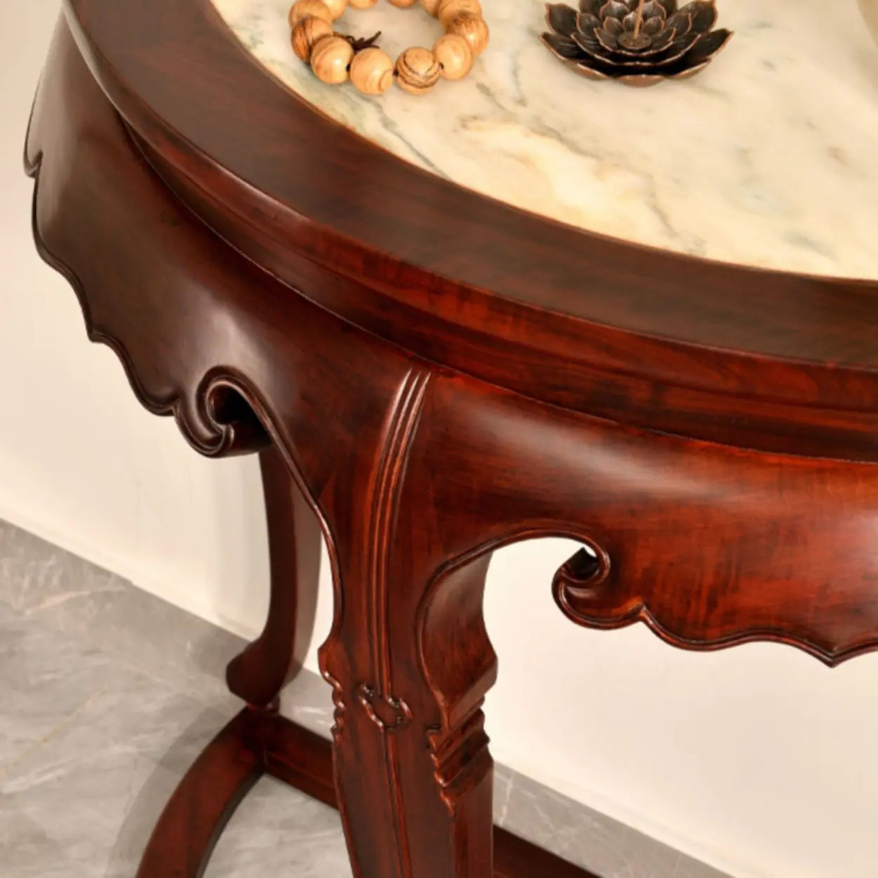 Classic Mahogany Half-Moon Wood Entryway Console Table
