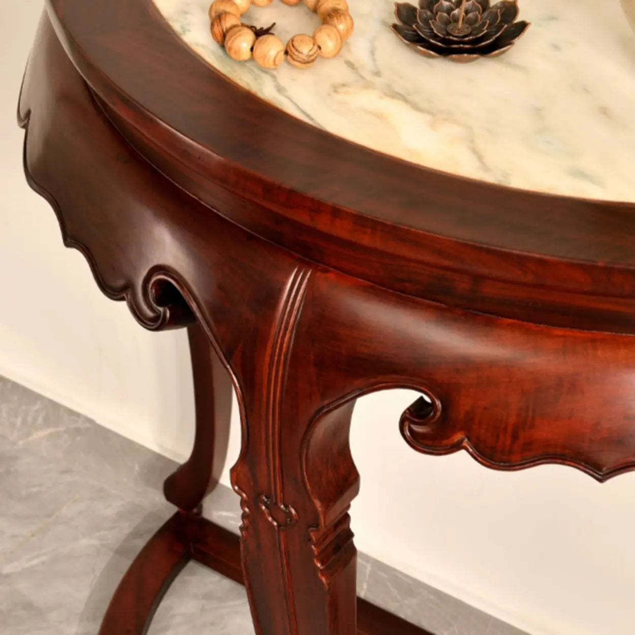 Classic Mahogany Half-Moon Wood Entryway Console Table